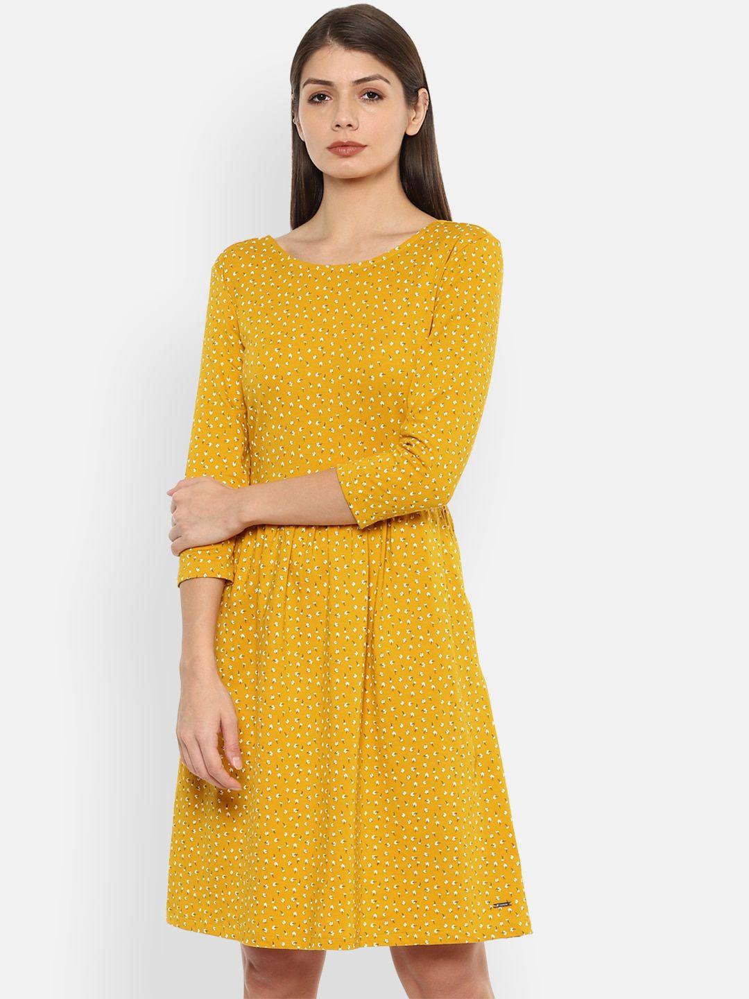 van heusen woman yellow printed a-line dress