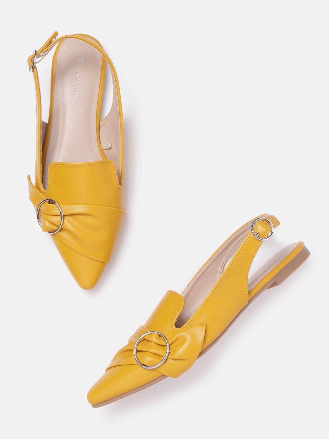 van heusen woman yellow solid mules with buckle detail