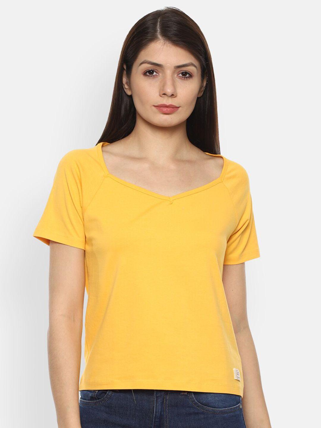 van heusen woman yellow solid pure cotton top