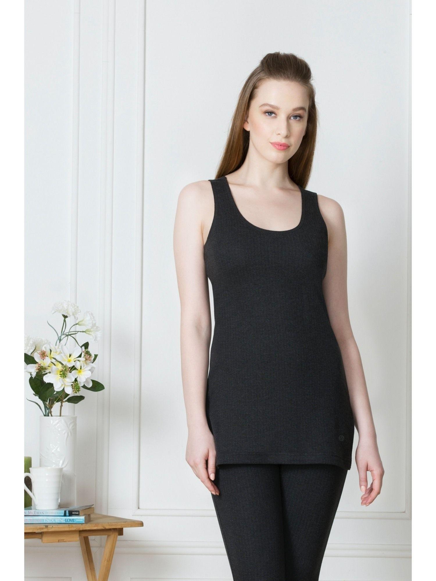 van heusen women anti bacterial & sleeveless thermal tank top - charcoal melange