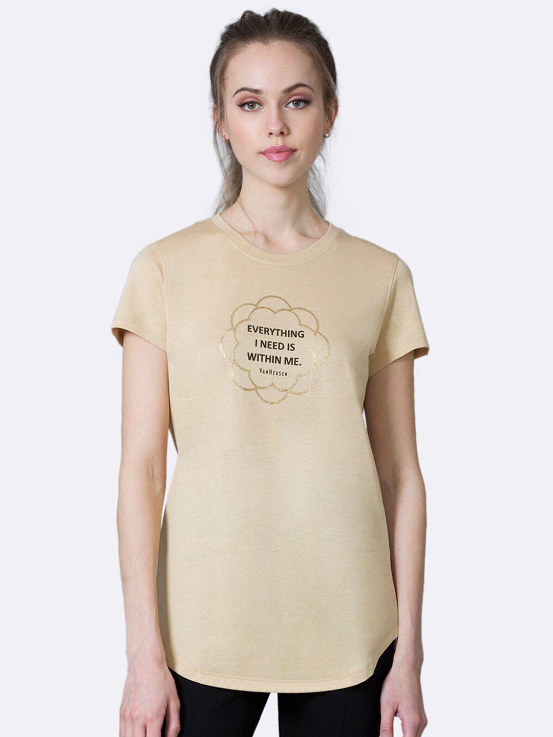 van heusen women beige printed t-shirt