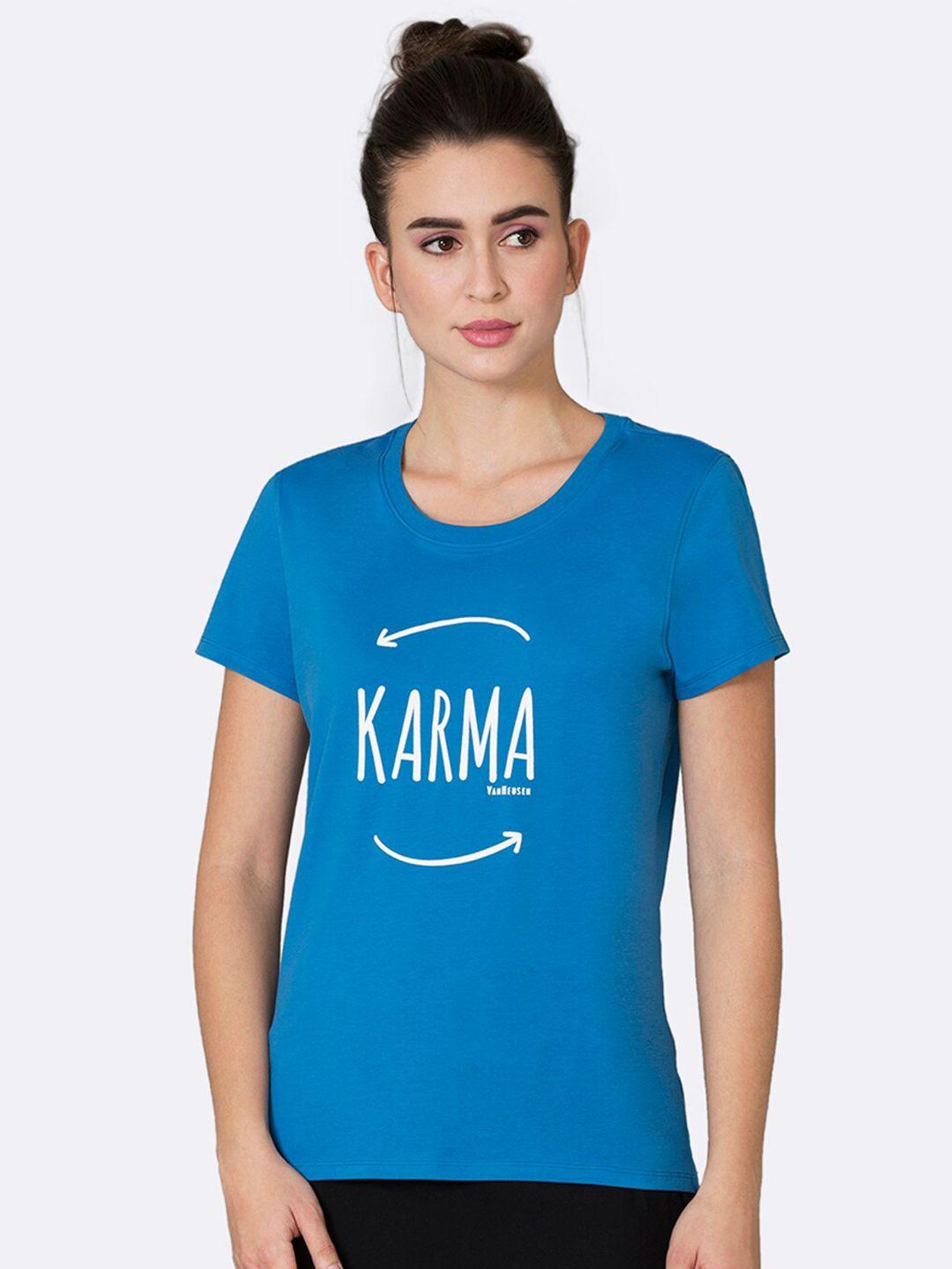 van heusen women blue typography printed t-shirt