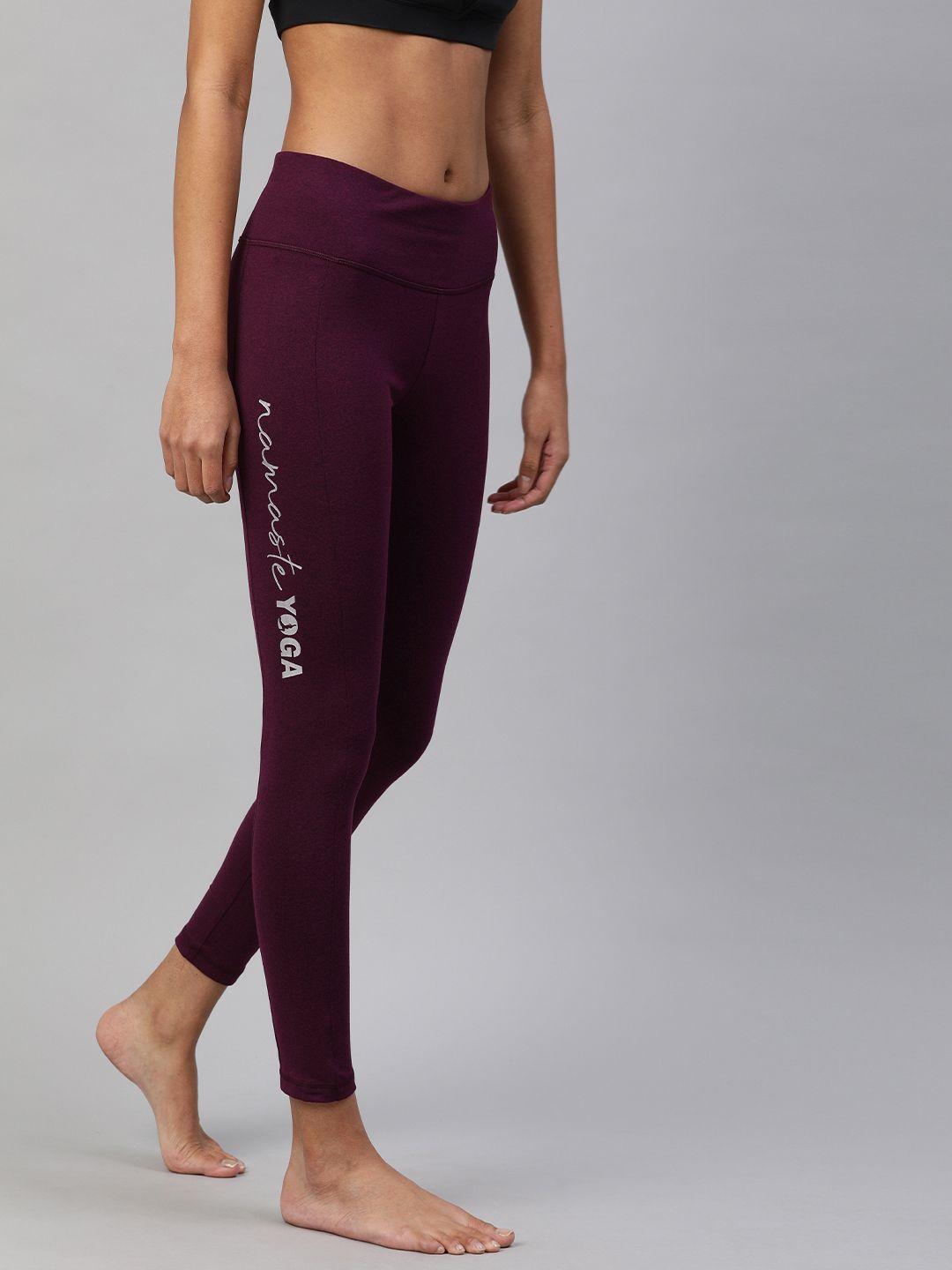 van heusen women burgundy solid yoga spirit cropped tights with print detail