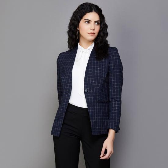 van heusen women checked formal blazer