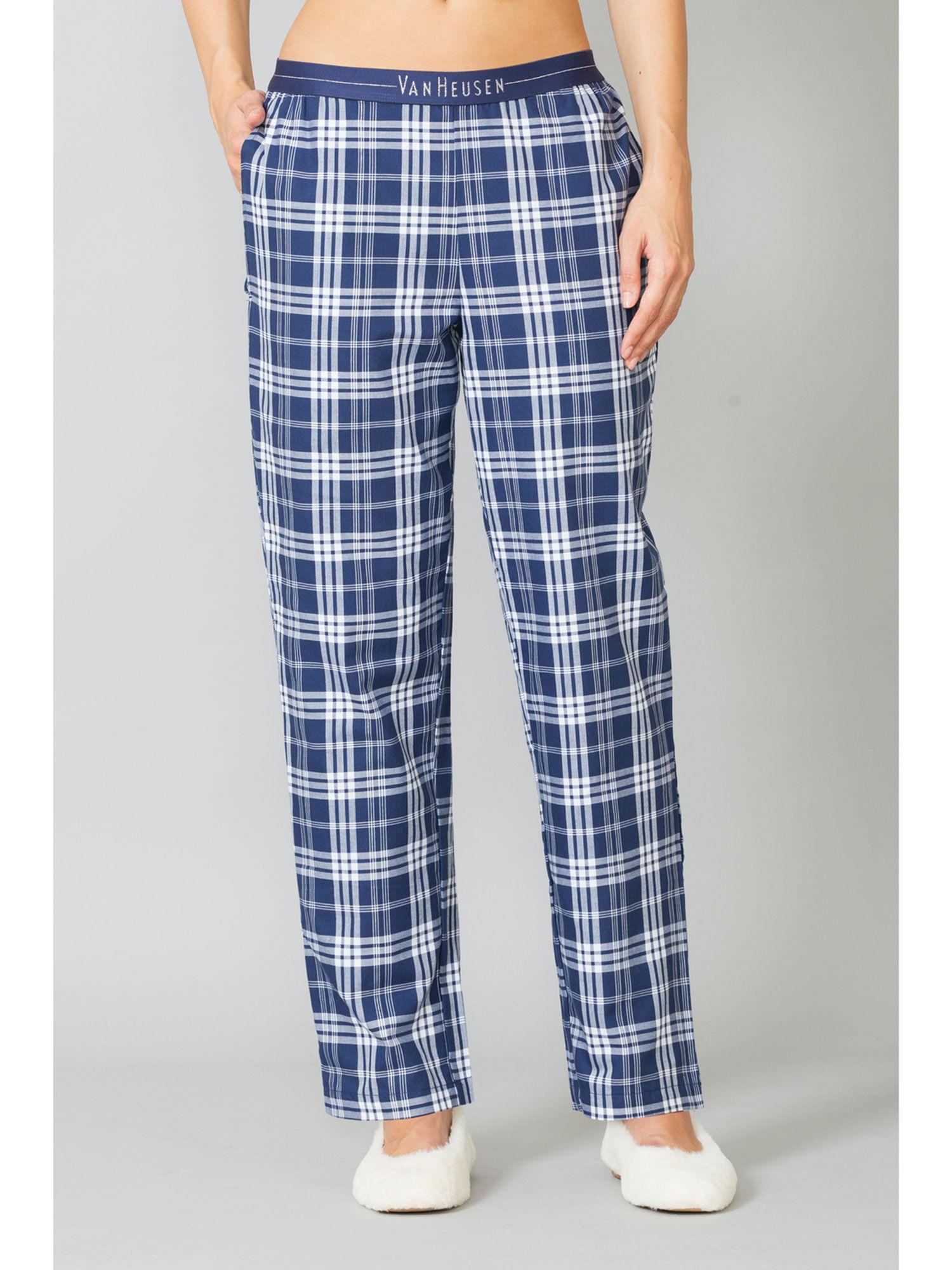 van heusen women functional pocket & plush back elasticized waistband lounge pyjamas - blue
