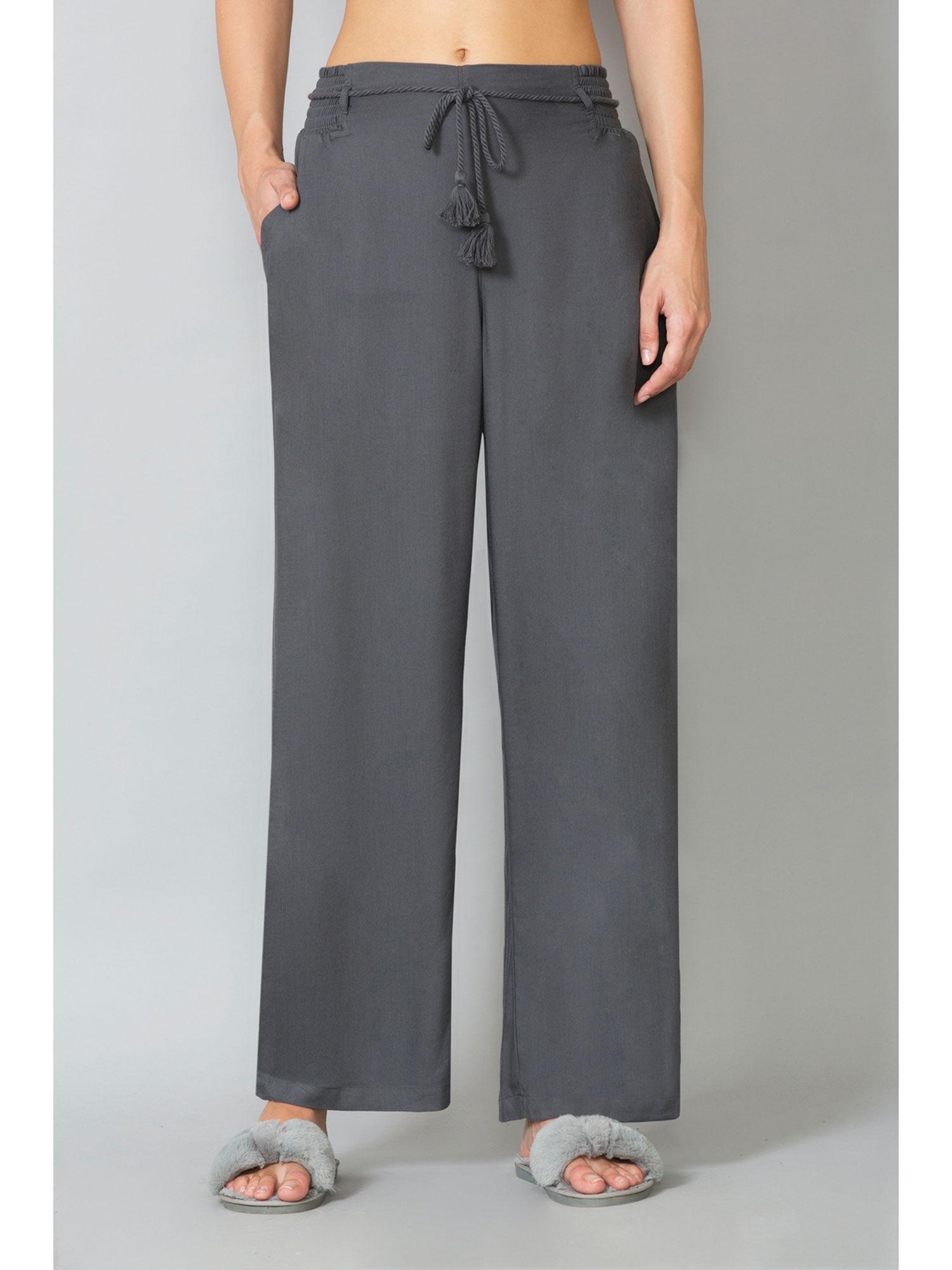 van heusen women functional pocket & smocked waistband lounge pyjamas - grey