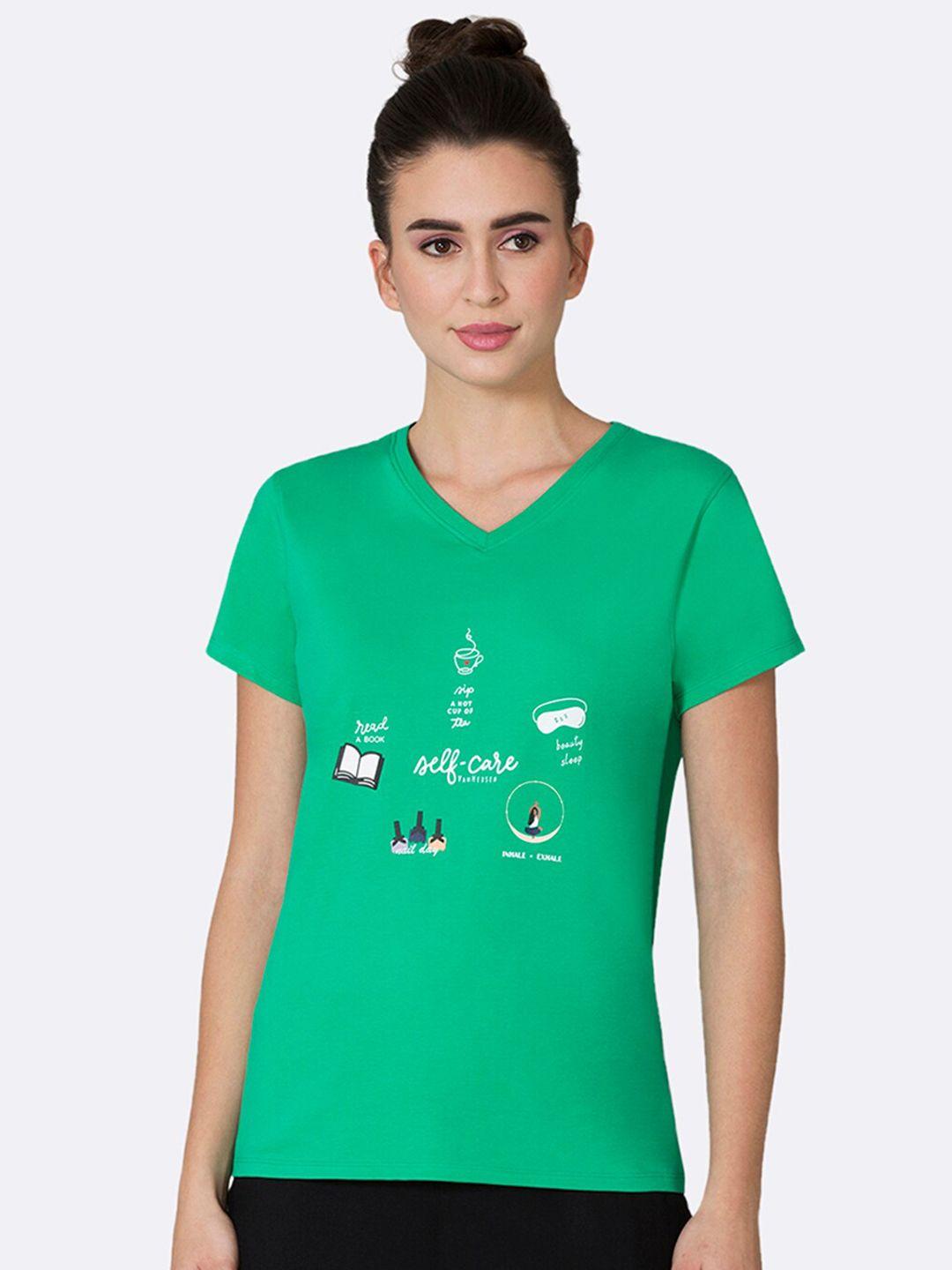 van heusen women green printed v-neck t-shirt