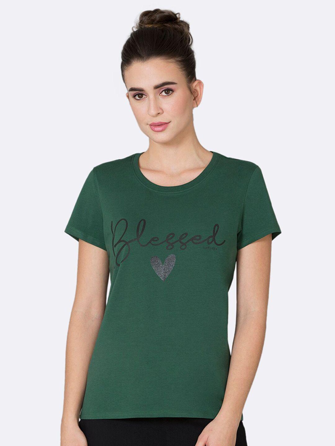 van heusen women green typography printed t-shirt