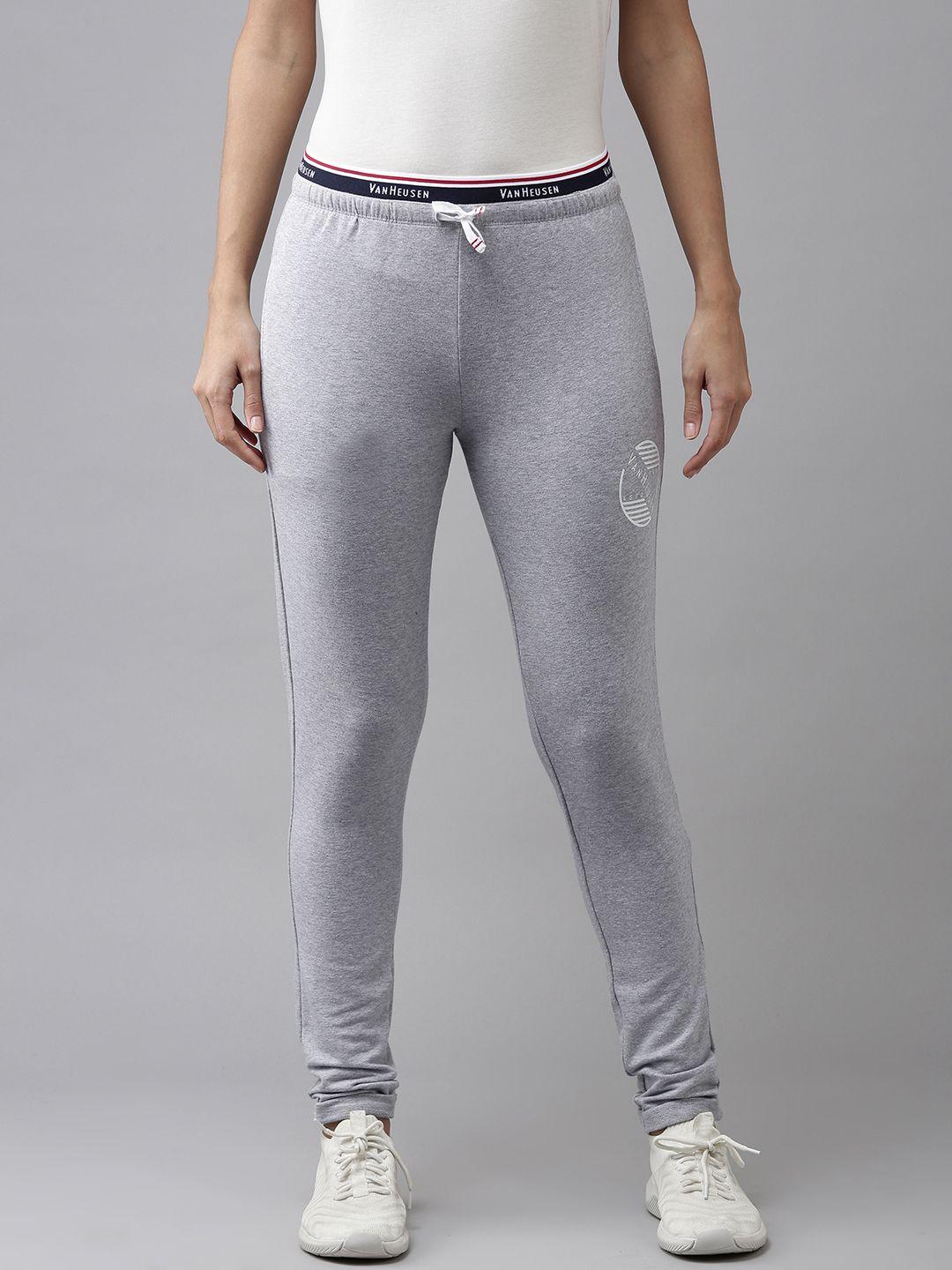 van heusen women grey melange solid track pants with printed detail