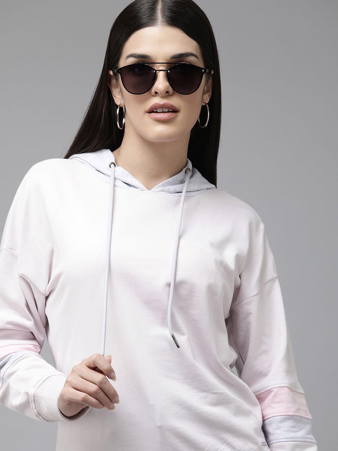 van heusen women off white solid hooded sweatshirt