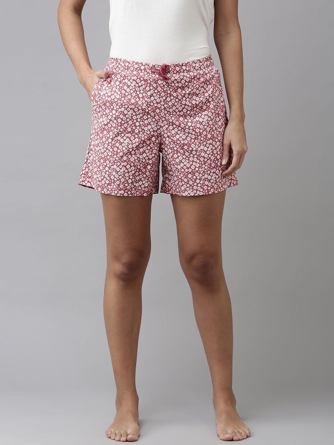 van heusen women pink & white printed lounge shorts