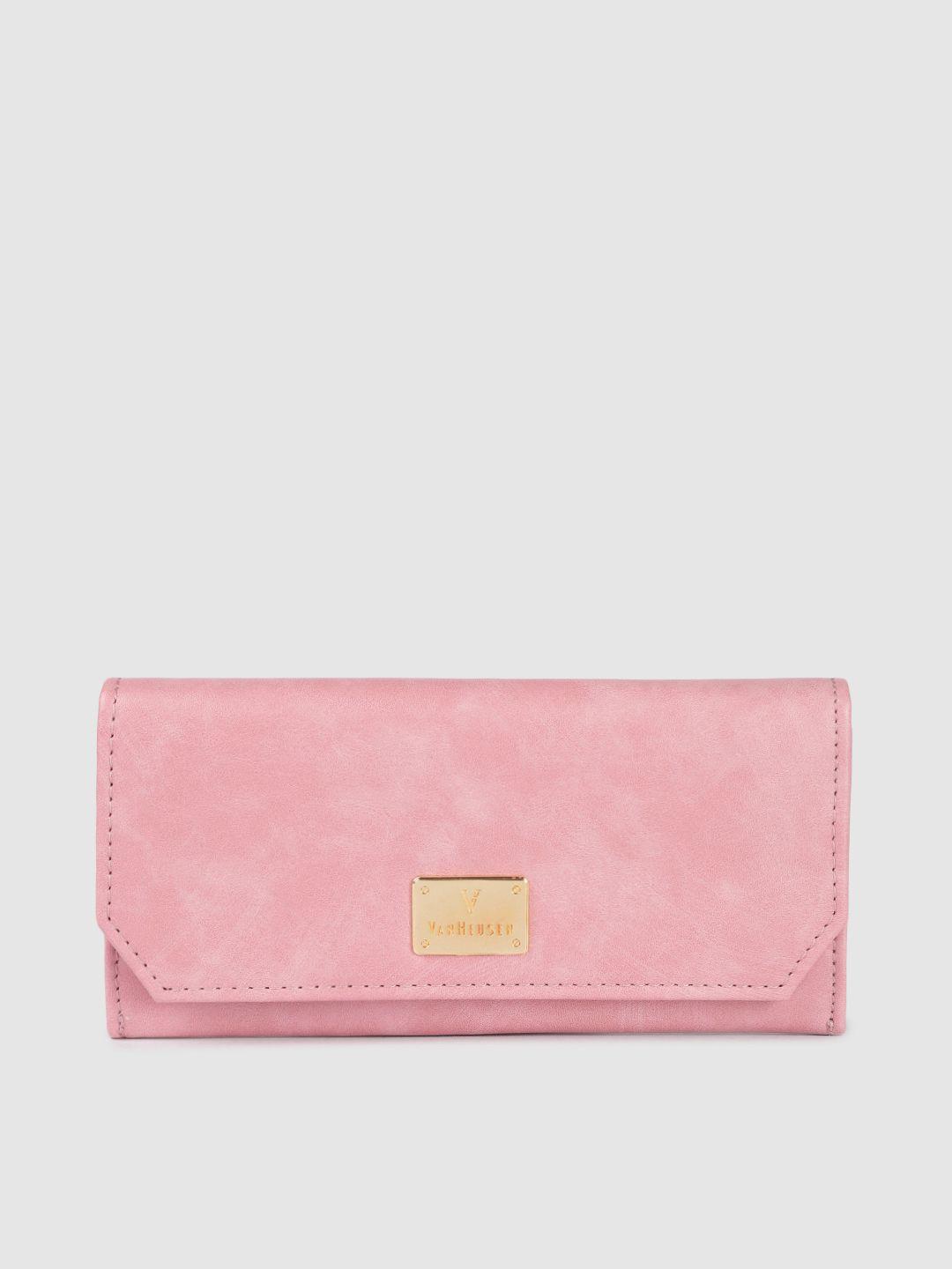 van heusen women pink abstract textured pu envelope wallet