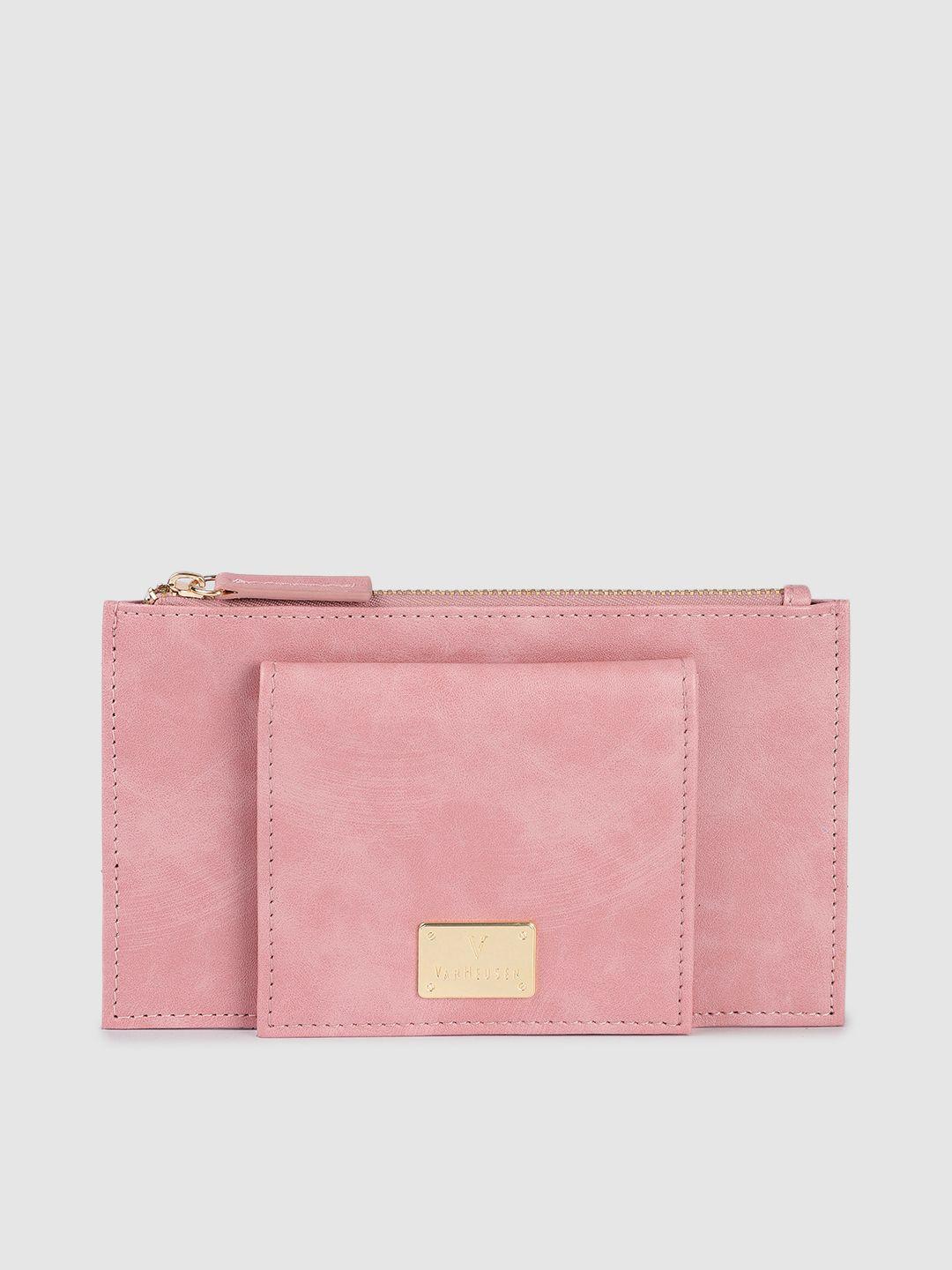van heusen women pink abstract textured pu zip around wallet
