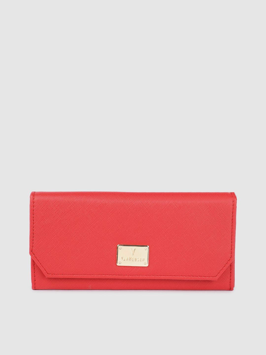 van heusen women red solid pu envelope wallet