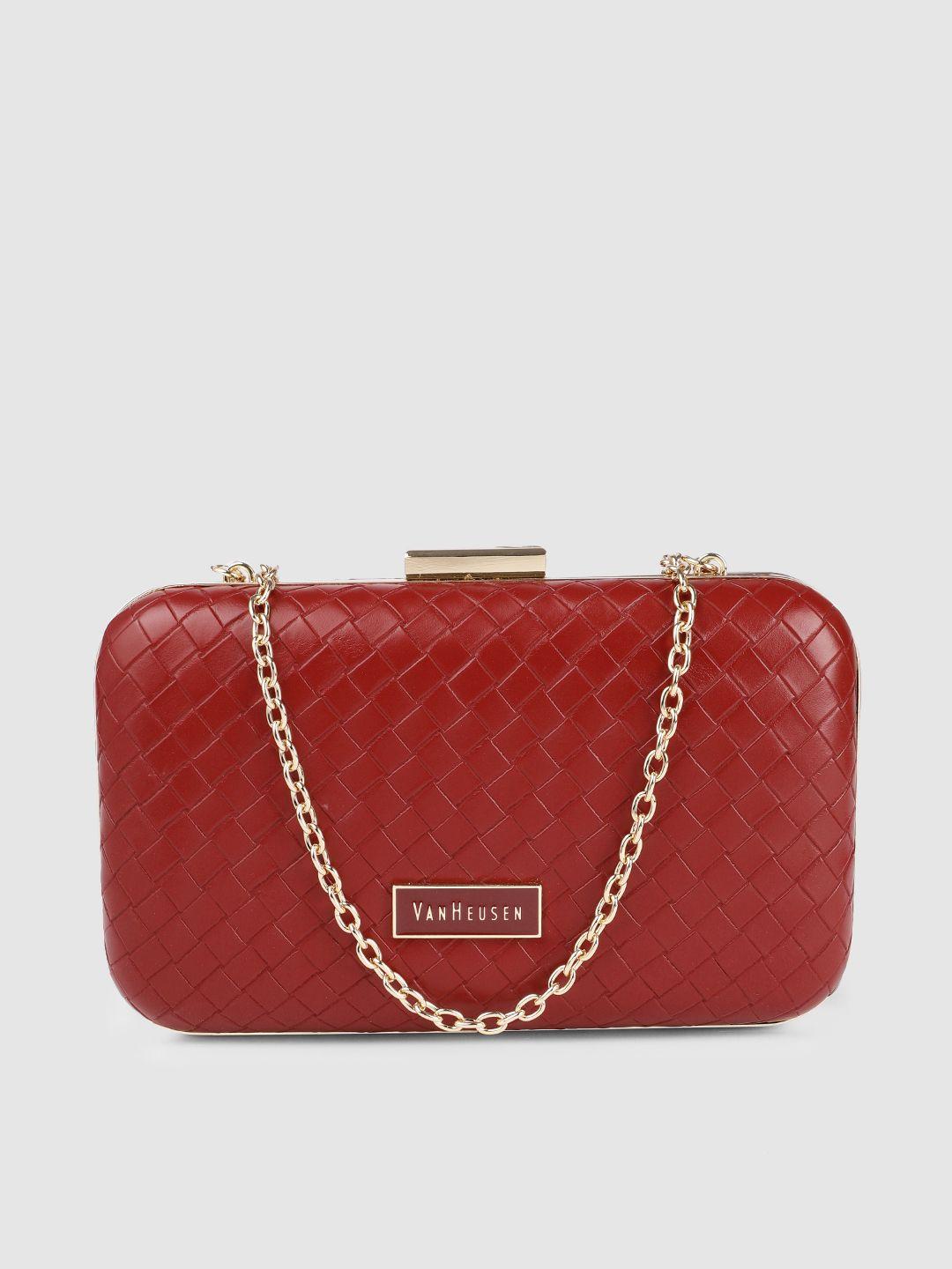 van heusen women red woven design box clutch