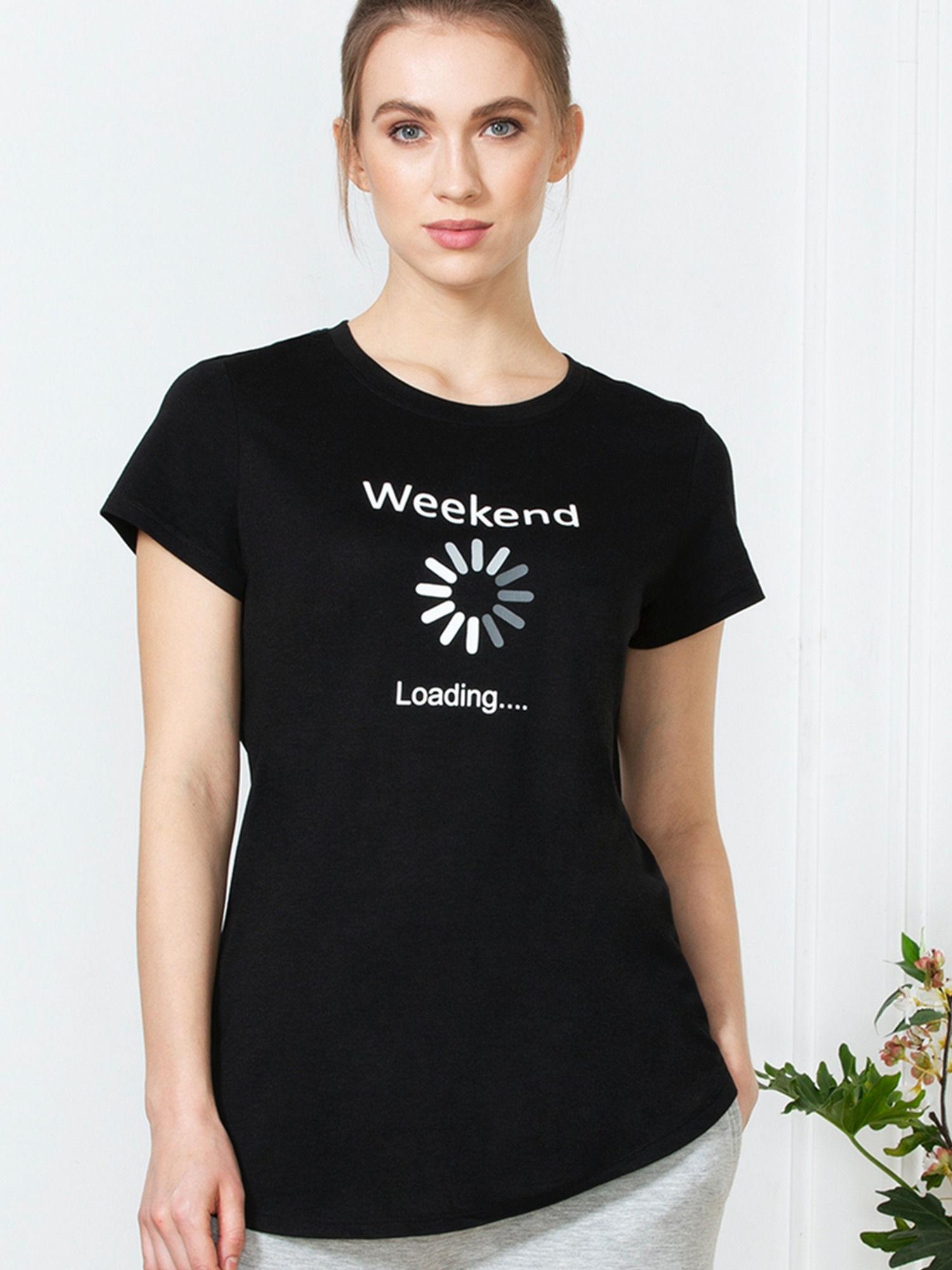 van heusen women round neck & short sleeve lounge t-shirt - black