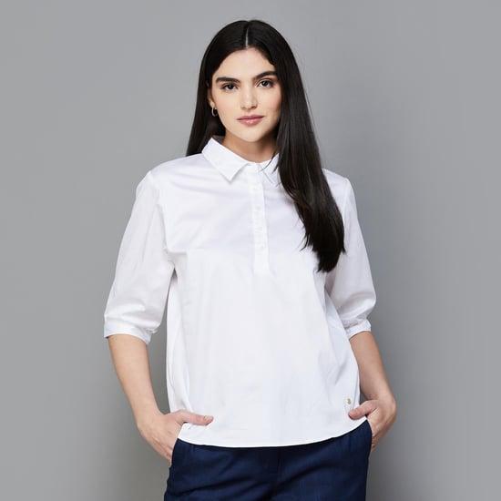 van heusen women solid collared formal shirt