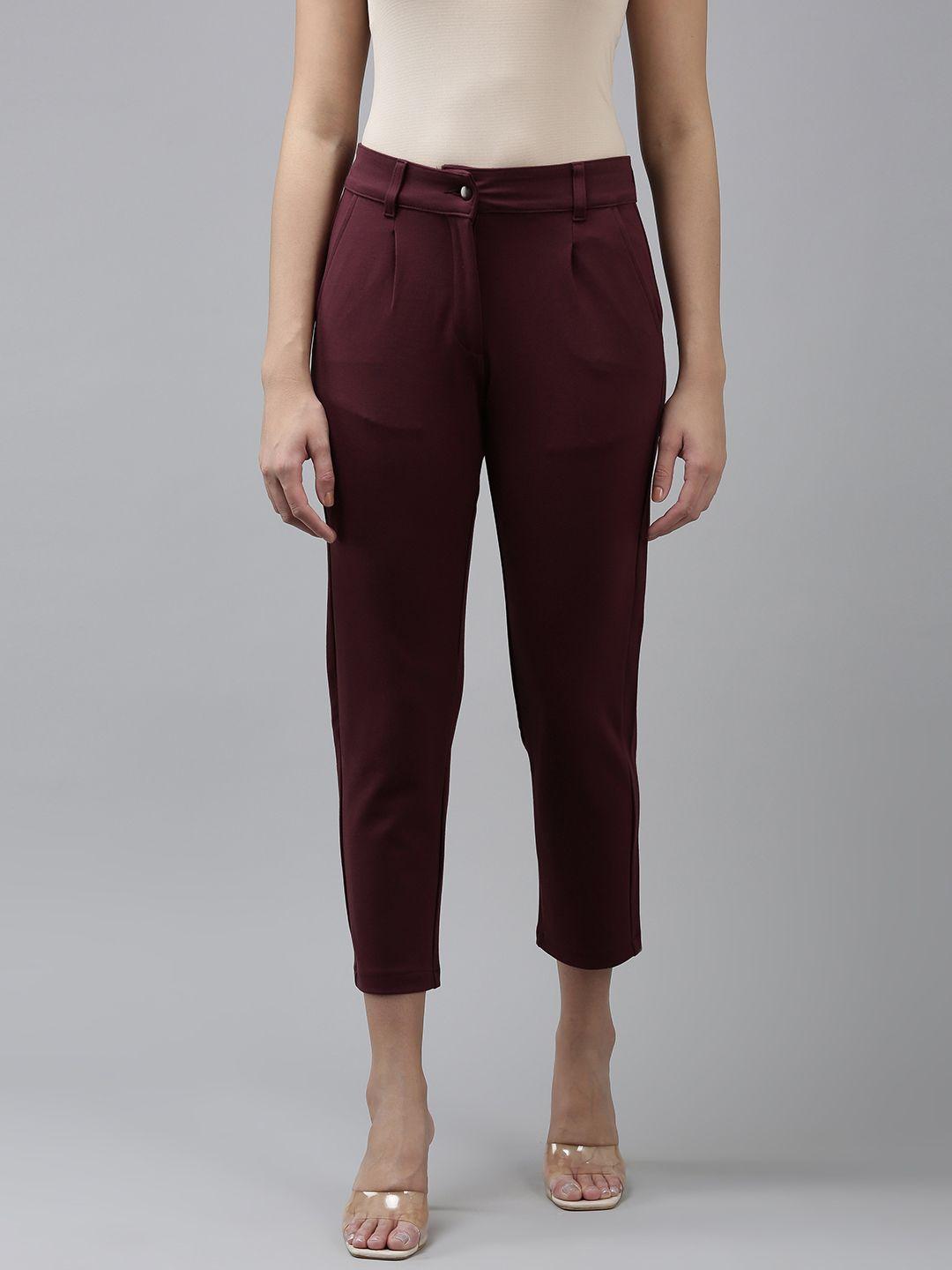 van heusen women solid mid-rise cropped trousers