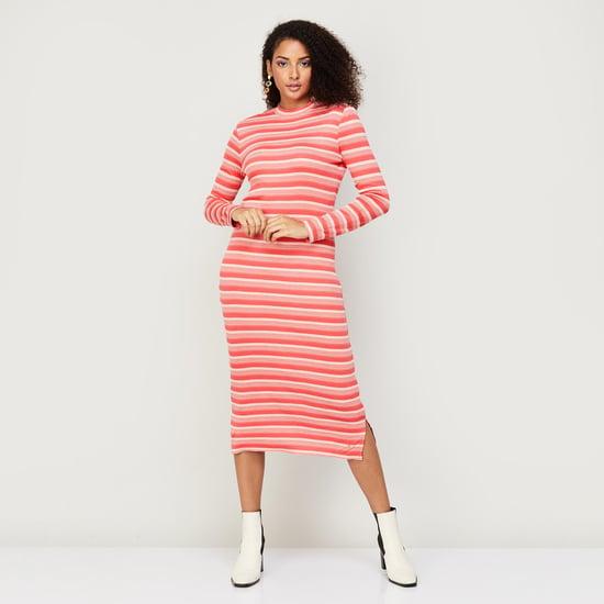 van heusen women striped high neck bodycon dress