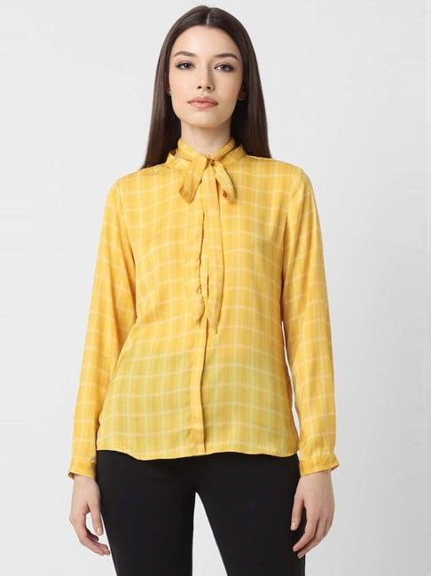 van heusen yellow chequered formal shirt