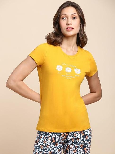 van heusen yellow cotton printed t-shirt
