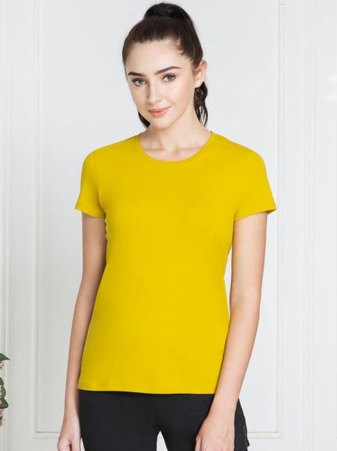 van heusen yellow cotton regular fit t-shirt