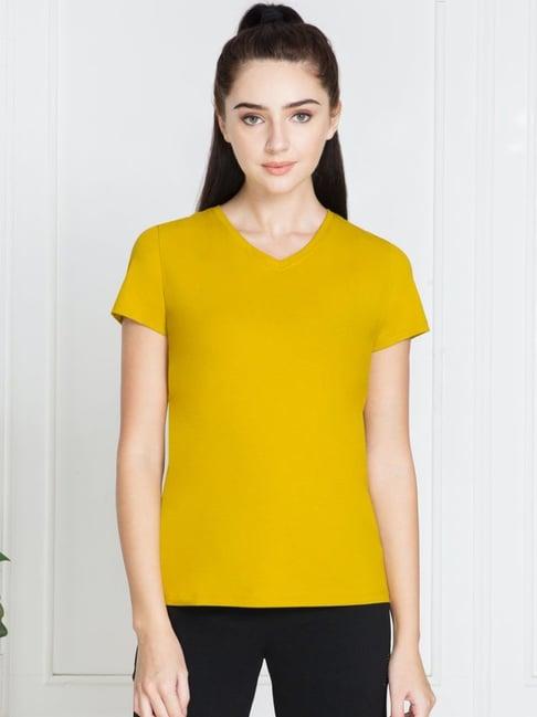 van heusen yellow cotton regular fit t-shirt