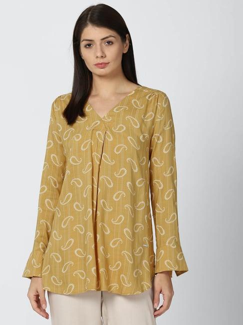 van heusen yellow embroidered tunic