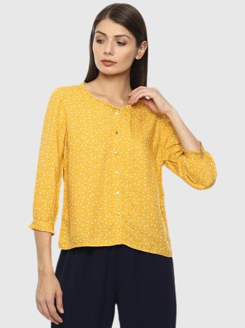 van heusen yellow printed shirt