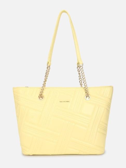 van heusen yellow pu quilted tote handbag