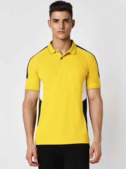 van heusen yellow regular fit printed polo t-shirt
