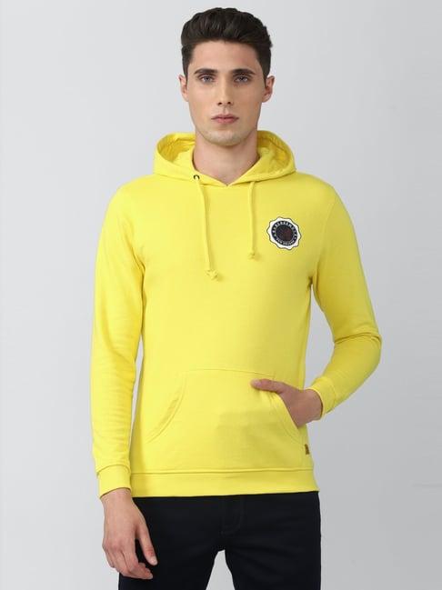 van heusen yellow slim fit hooded sweatshirt
