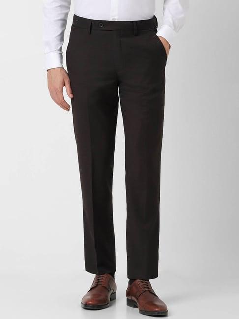 van heusen z black slim fit texture trousers