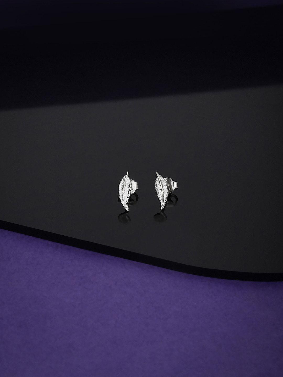 vanbelle 925 sterling silver leaf shaped studs earrings