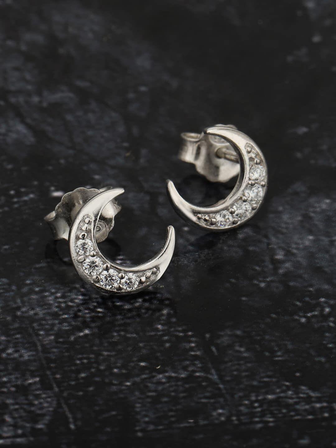 vanbelle silver-toned crescent shaped 925 sterling silver half hoop earrings