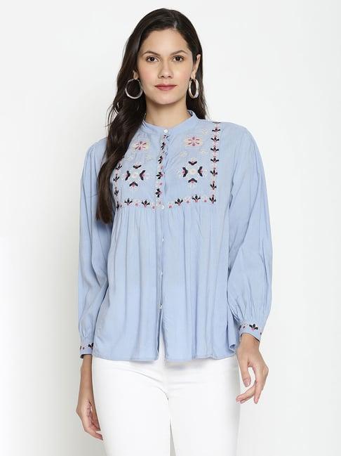 vanca eco blue embroidered top