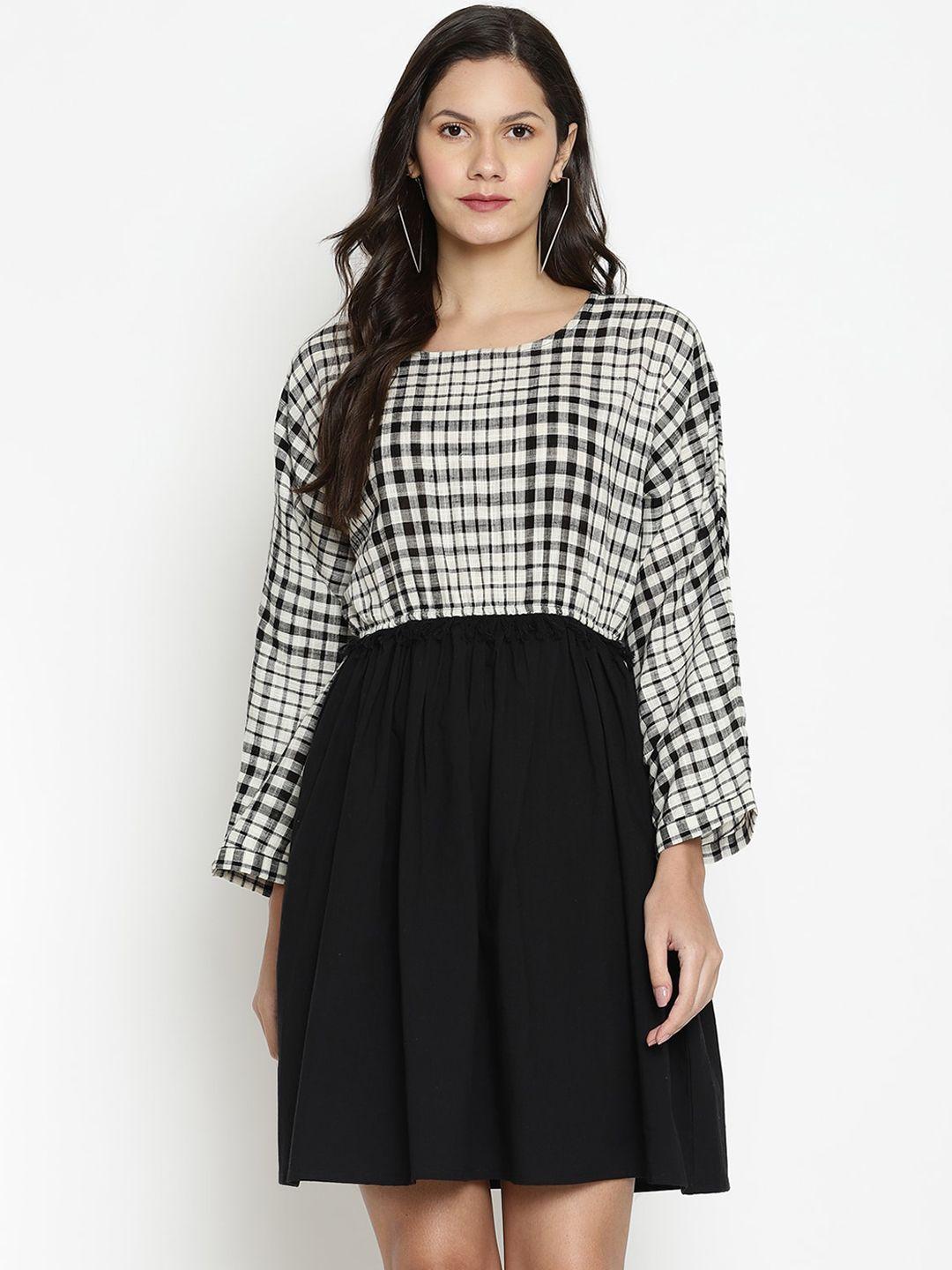 vanca eco women black checked a-line dress