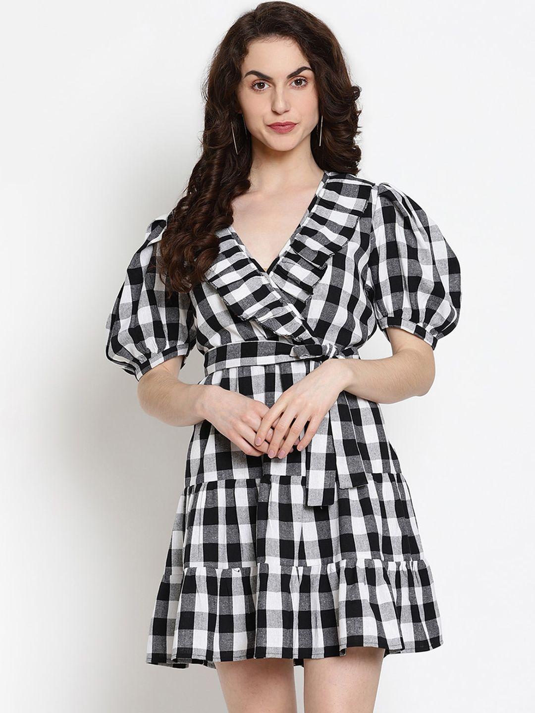 vanca eco women black checked fit and flare dress