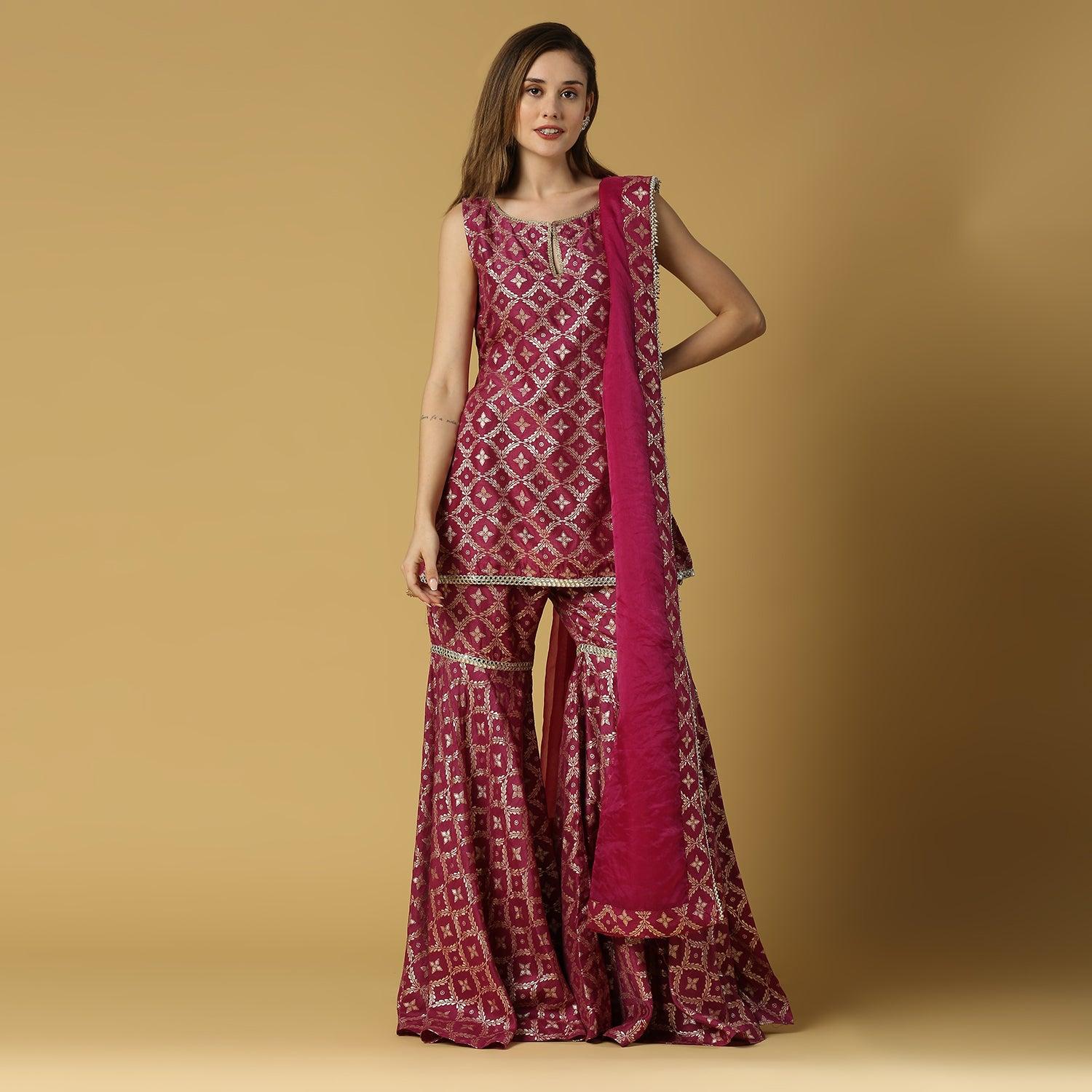 vani-kurta, sharara & dupatta-plum purple