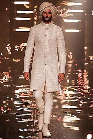 vanilla blended silk thread work sherwani