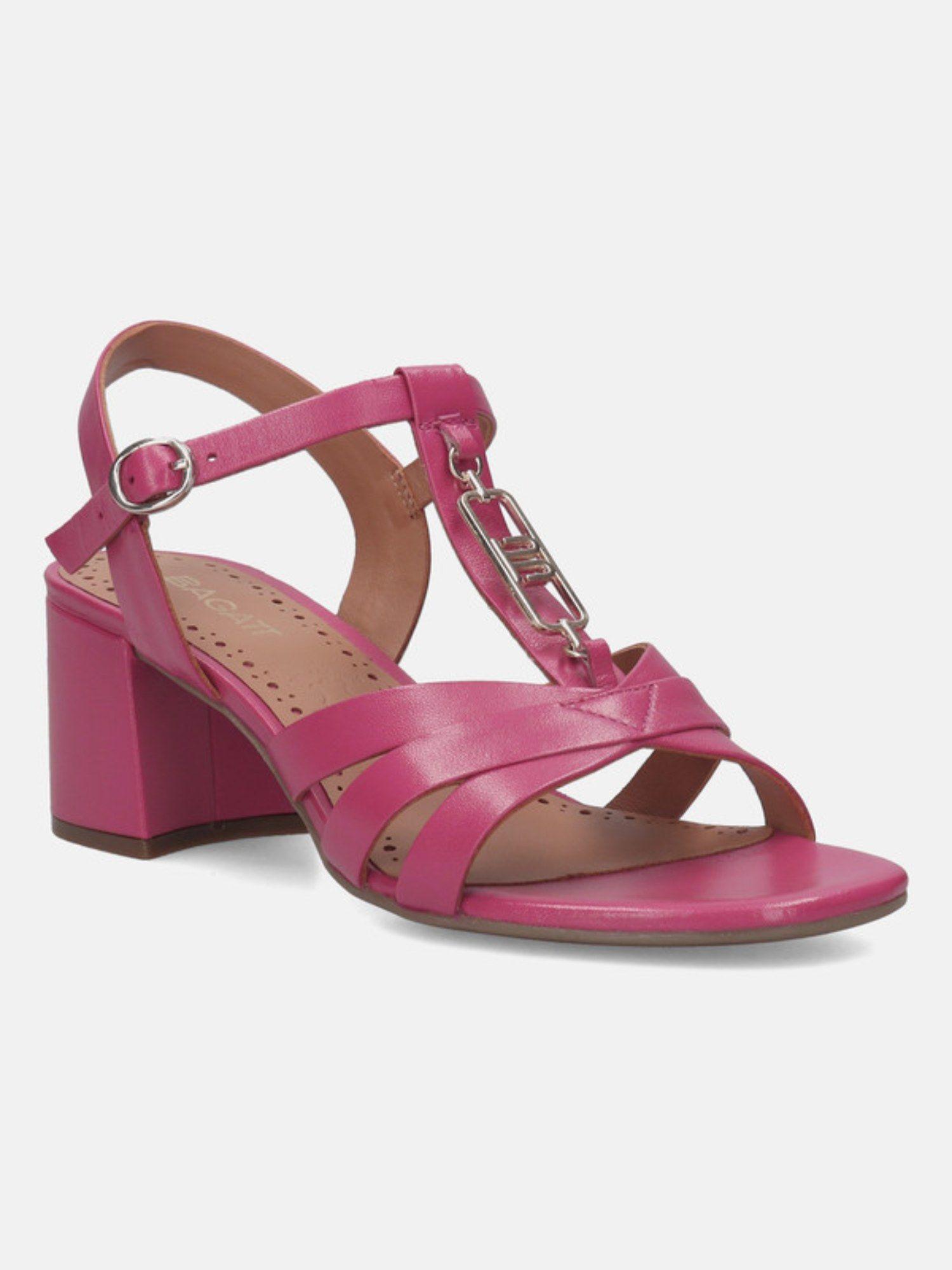 vanita pink leather womens ankle strap heeled sandals