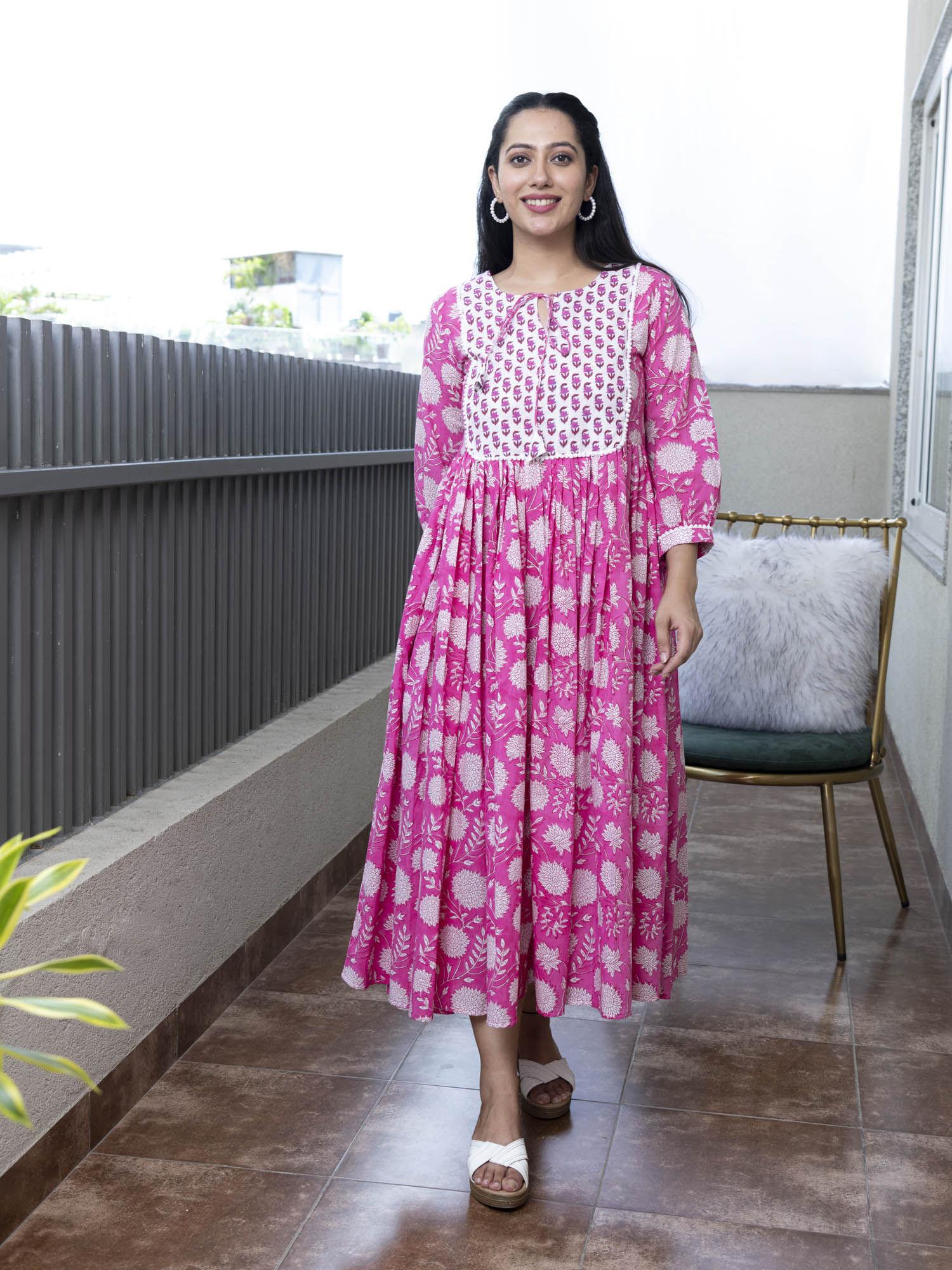 vansha floral block printed dress