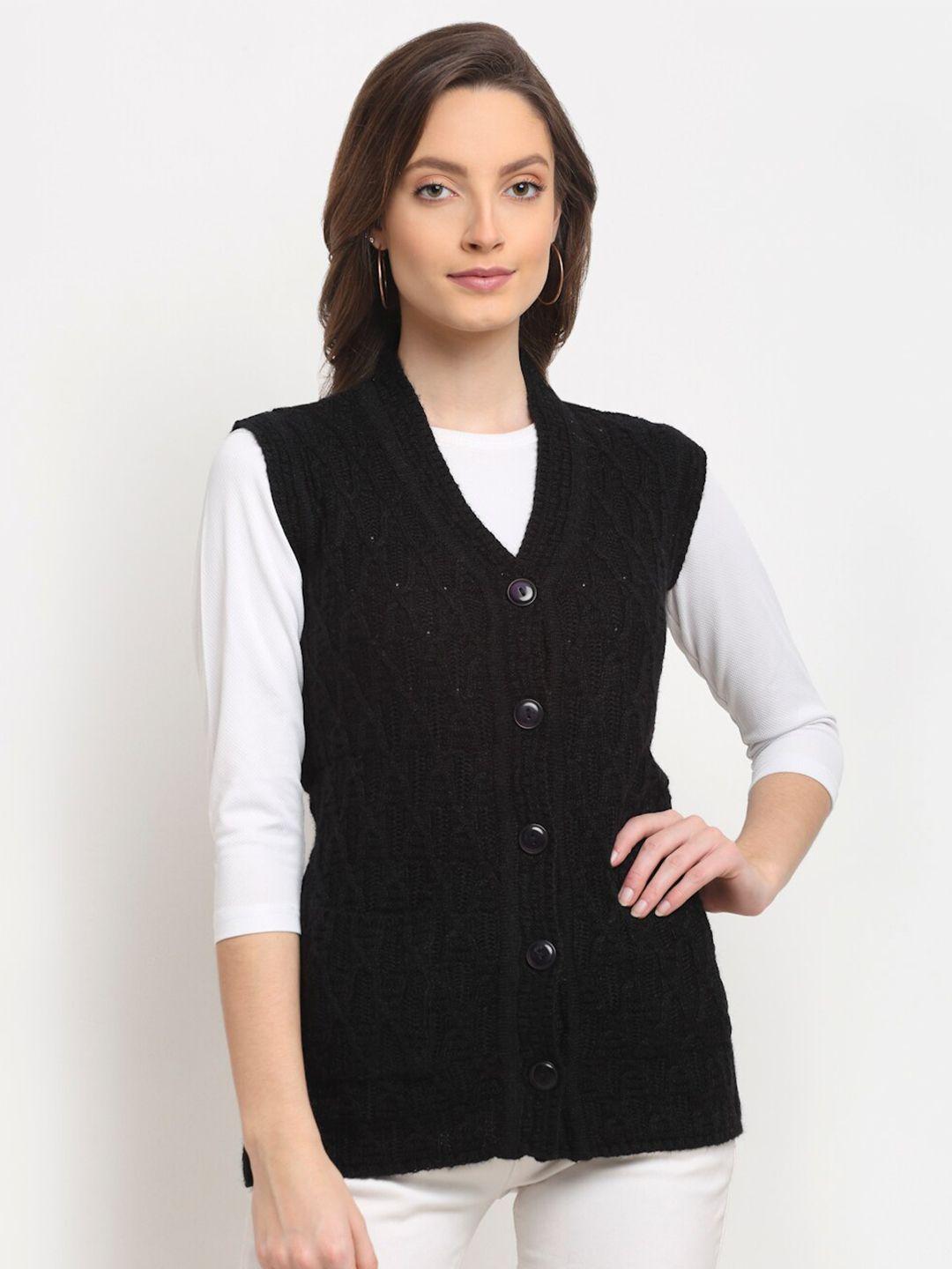 vanya women black self designed cardigan sweater