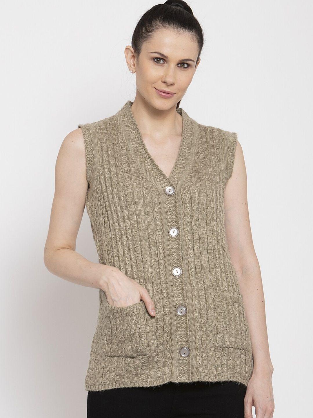 vanya women bronze-toned self design front-open sweater