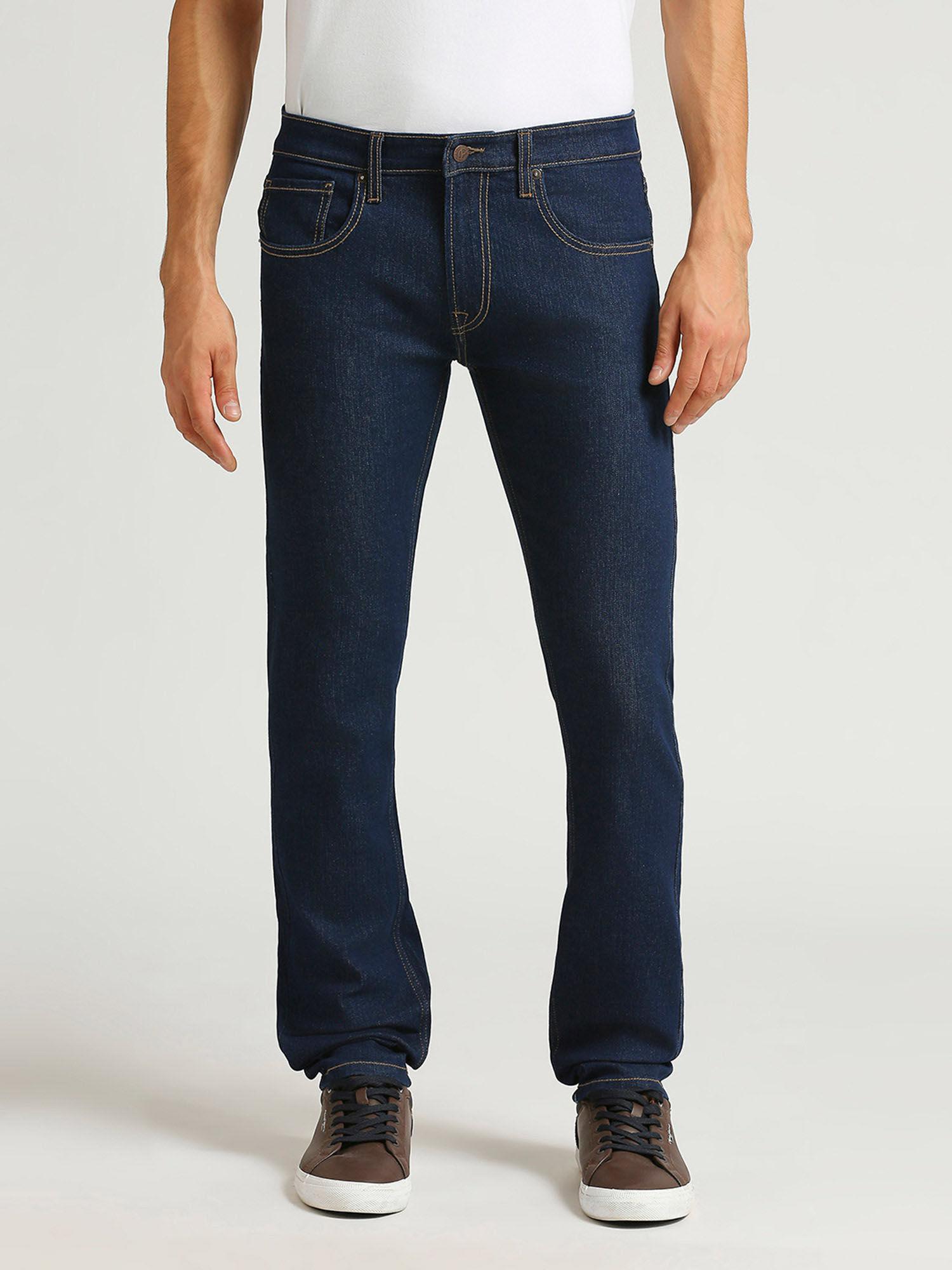 vapour raw navy blue mid rise slim fit jeans