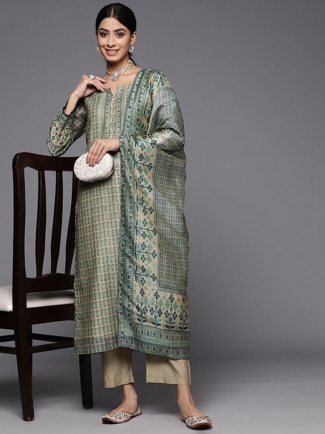varanga ethnic motifs printed chanderi silk kurta with trousers & with dupatta