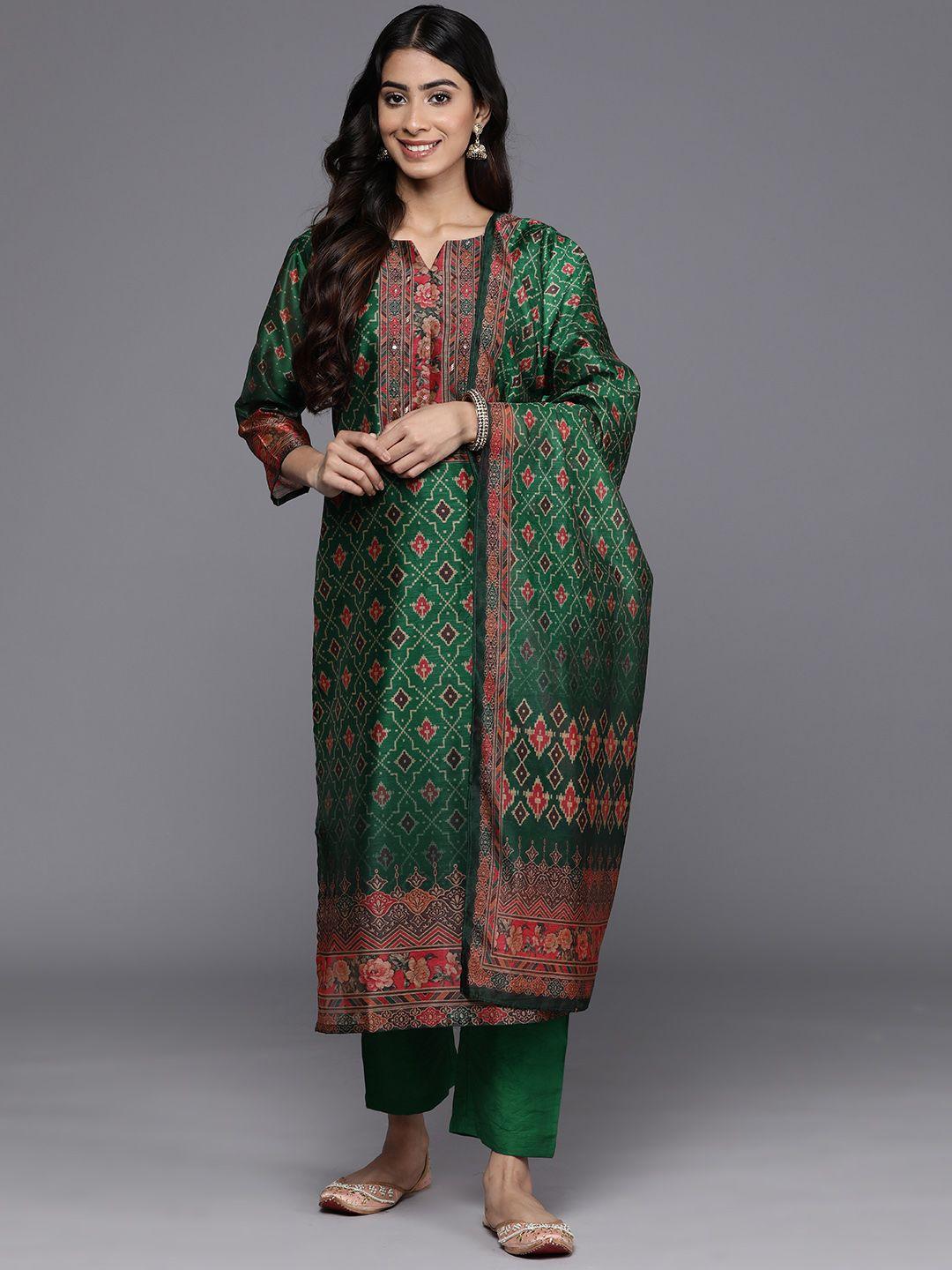 varanga ethnic motifs printed sequinned chanderi silk kurta with trousers & dupatta