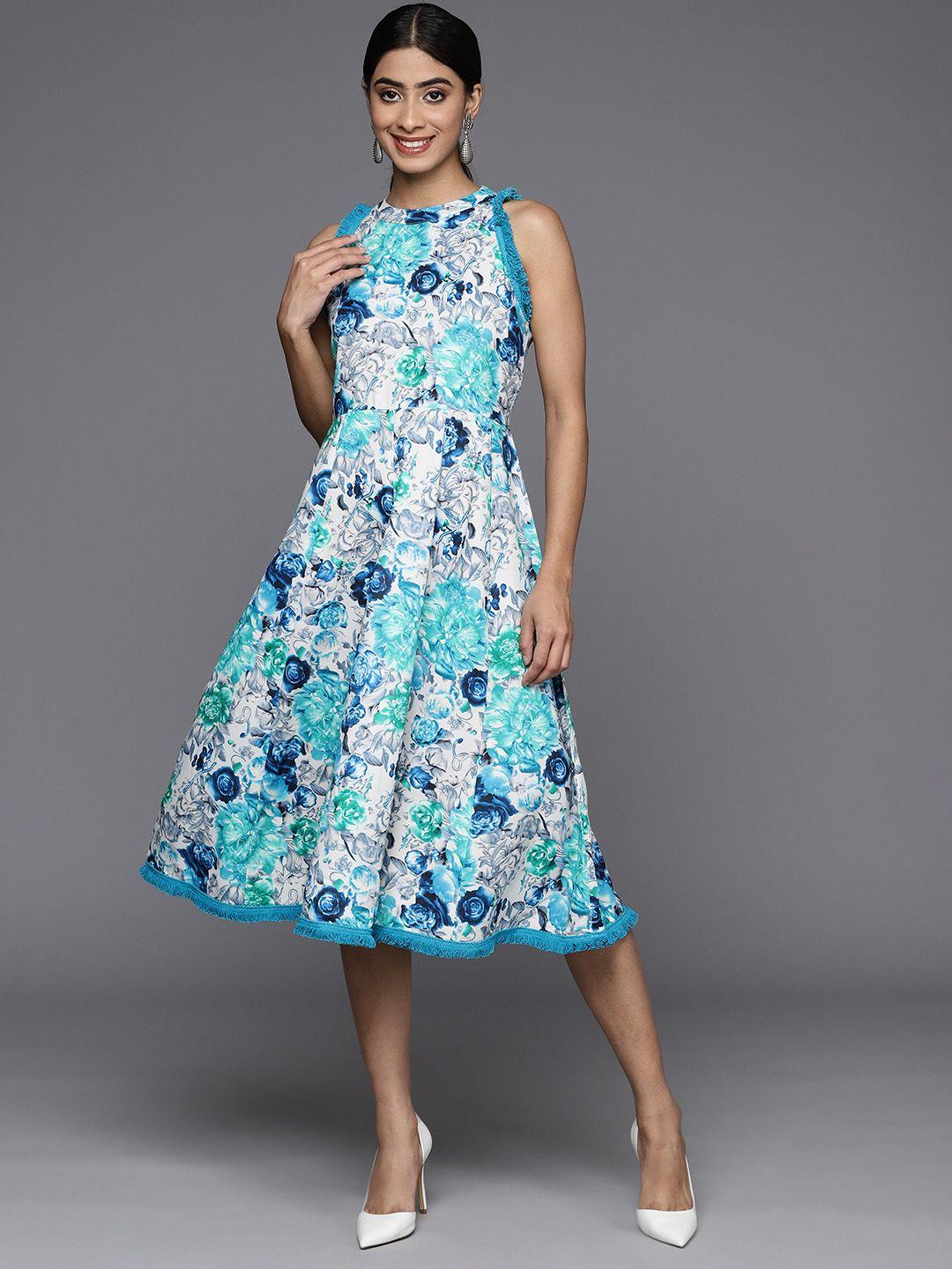 varanga floral print fringed a-line dress