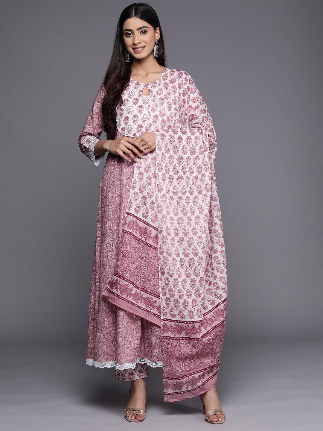 varanga floral printed pure cotton kurta with trousers & with dupatta