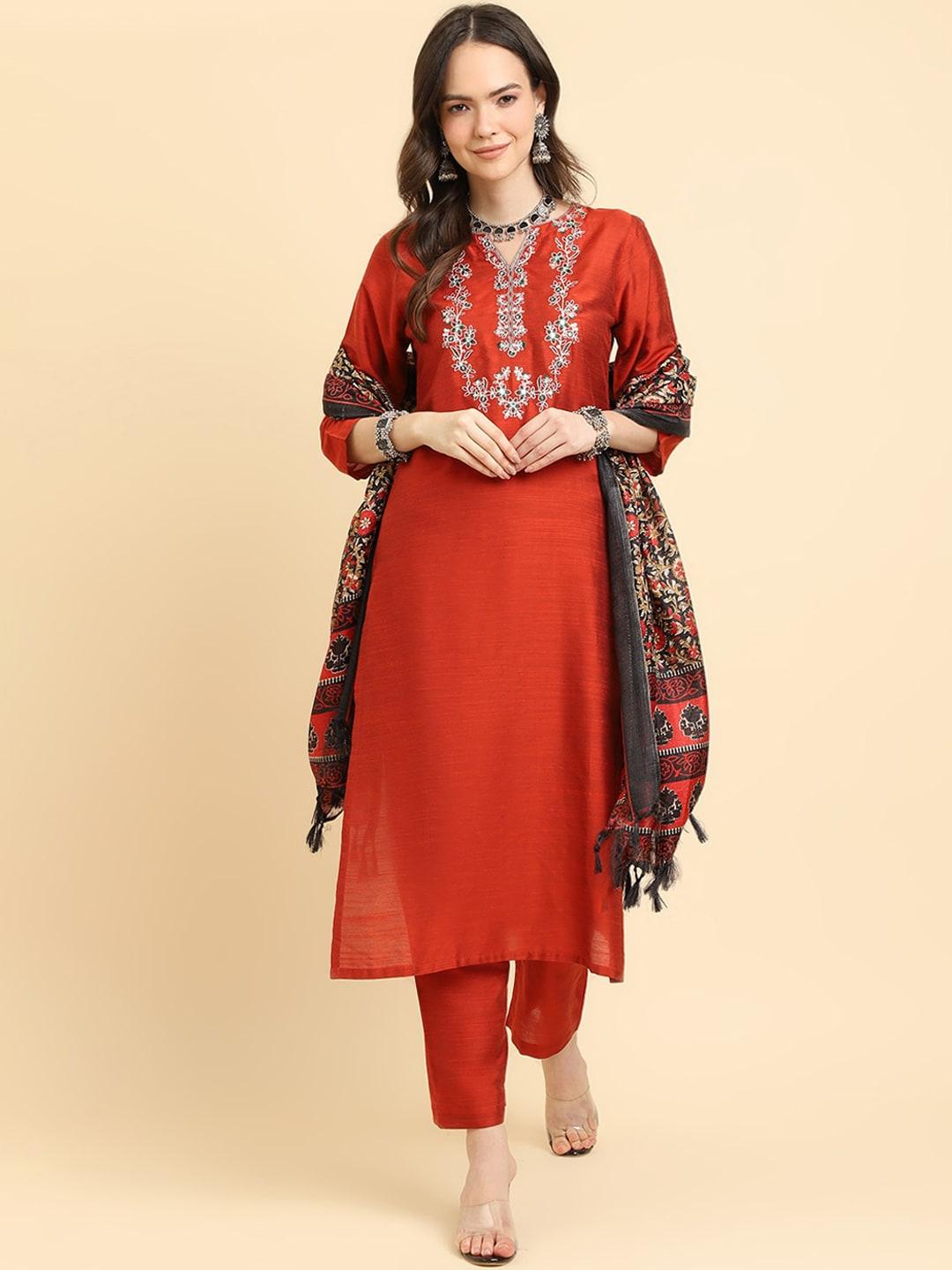varanga floral yoke design thread work kurta with trousers & with dupatta
